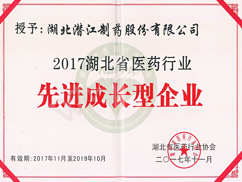 2017湖北省醫(yī)藥行業(yè)先進(jìn)成長(zhǎng)型企業(yè)